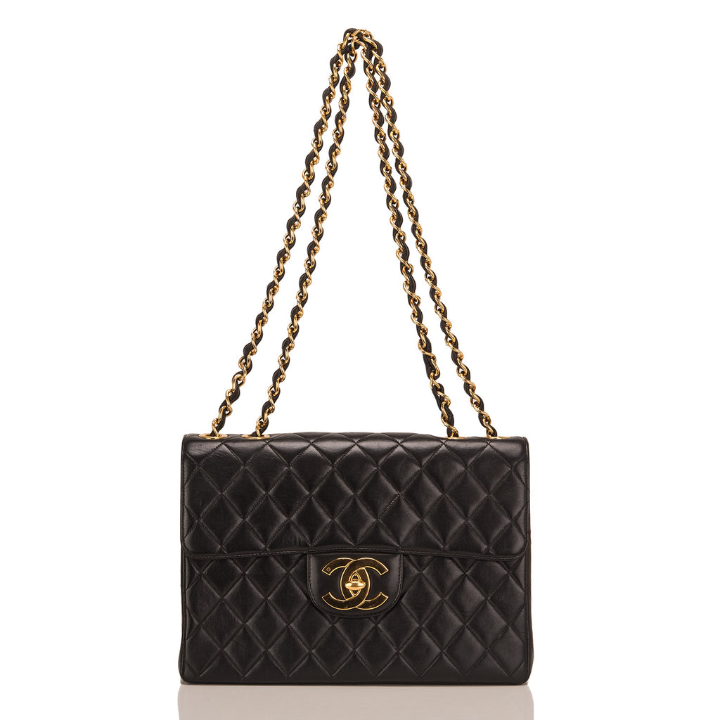 Chanel Vintage Black Quilted Lambskin Jumbo Classic Flap Bag