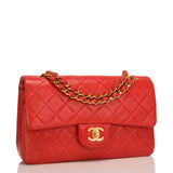 Chanel Vintage Red Quilted Lambskin Classic Double Flap Bag