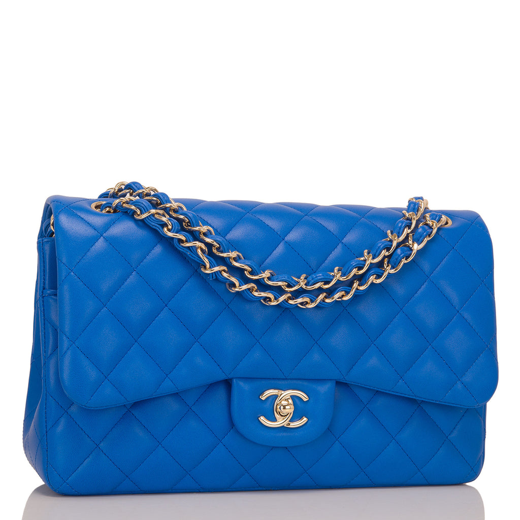 Chanel Blue Quilted Lambskin Jumbo Classic Double Flap Bag