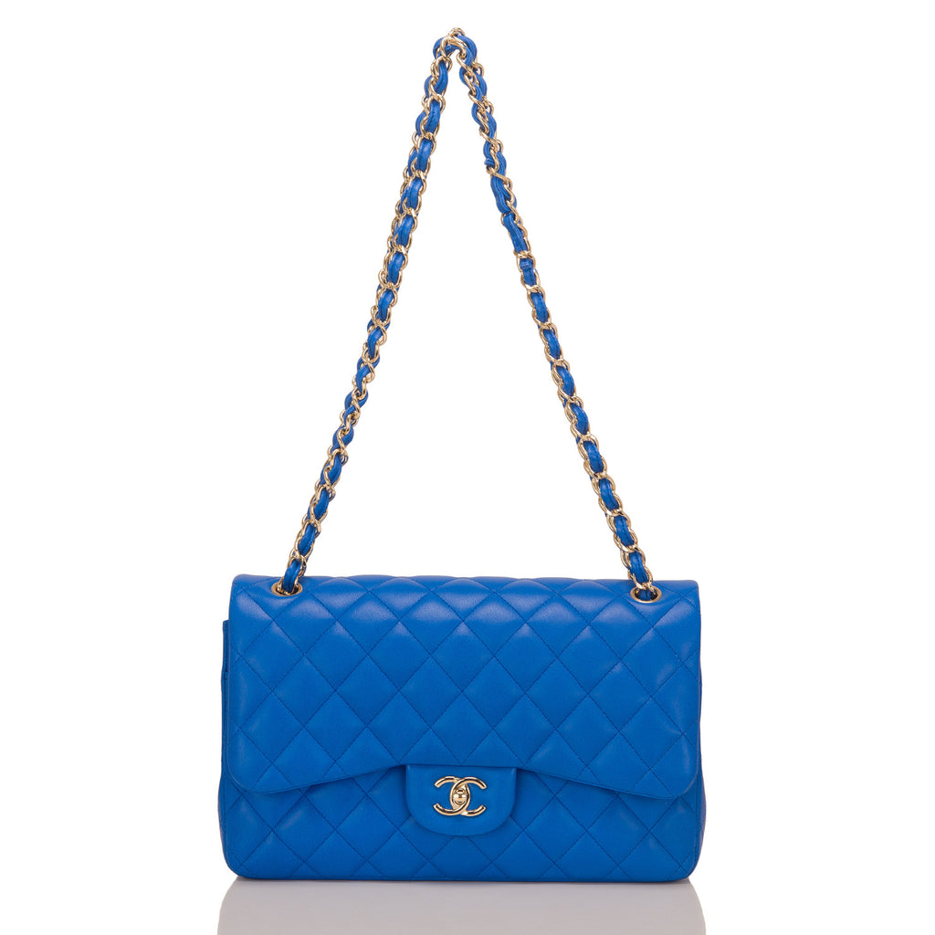 Chanel Blue Quilted Lambskin Jumbo Classic Double Flap Bag