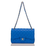 Chanel Blue Quilted Lambskin Jumbo Classic Double Flap Bag