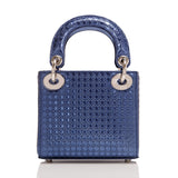 Dior Blue Metallic Perforated Lady Dior Micro Bag