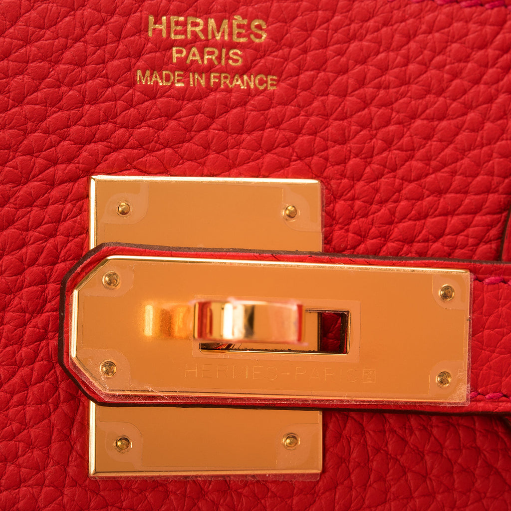 Hermes Rouge Tomate Clemence Birkin 30cm Gold Hardware