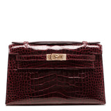 Hermes Bordeaux Shiny Alligator Mini Kelly Pochette