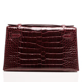 Hermes Bordeaux Shiny Alligator Mini Kelly Pochette
