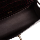 Hermes Bordeaux Shiny Alligator Mini Kelly Pochette
