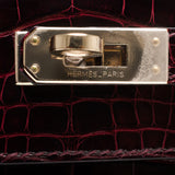 Hermes Bordeaux Shiny Alligator Mini Kelly Pochette