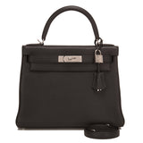 Hermes Black Clemence Kelly 28cm Palladium Hardware