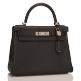 Hermes Black Clemence Kelly 28cm Palladium Hardware