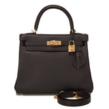 Hermes Black Swift Kelly 25cm Gold Hardware