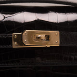 Hermes Black Shiny Alligator Mini Kelly Pochette