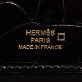 Hermes Black Shiny Alligator Mini Kelly Pochette