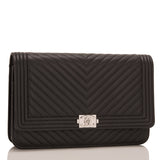 Chanel Black Chevron Quilted Lambskin Boy Wallet On Chain (WOC)