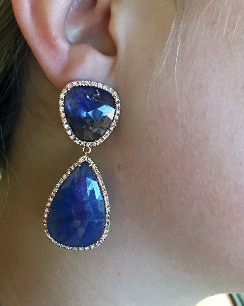 14K ROSE GOLD 65CTW TANZANITE SLICE WITH DIAMOND ACCENTS EARRINGS