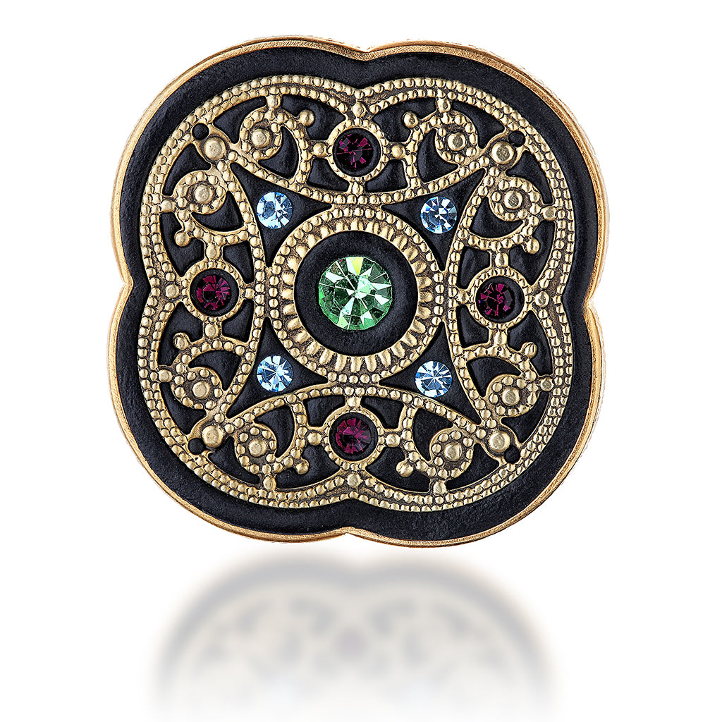 Black Byzantine-Style Cocktail Ring in 18kt Gold Vermeil With Swarovski crystals