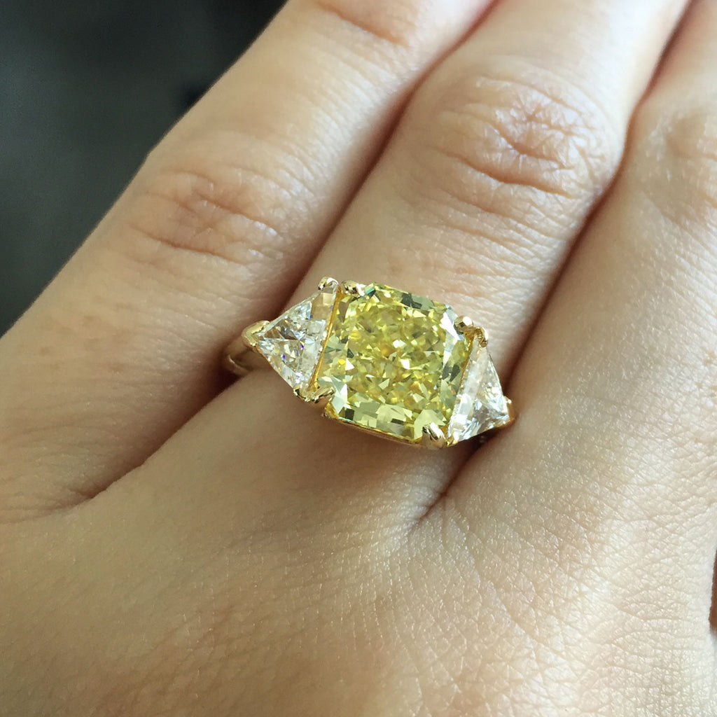 14K YELLOW GOLD 3.80CT NATURAL FANCY YELLOW GIA CERTIFIED DIAMOND RING