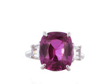 9.75ct Cushion Cut Pink Sapphire 3 Stone Ring