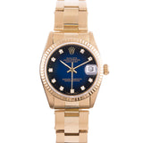 Rolex ref. #68278 with Blue Vignette Diamond Dial & Riveted Oyster Bracelet