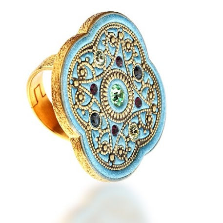 Byzantine-Style Cocktail Ring in 18kt Gold Vermeil With Swarovski Crystals