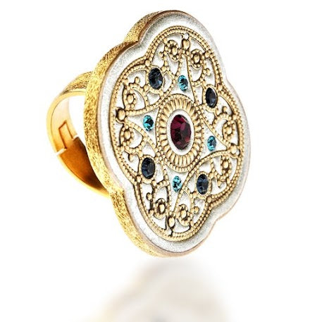 Byzantine-Style Cocktail Ring in 18kt Gold Vermeil With Swarovski Crystals