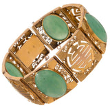 CARVED GOLDEN SQUARE LINK BRACELET WITH JADE CABOCHONS