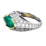 CONTEMPORARY HAND MADE MARQUISE EMERALD AND DIAMOND RING