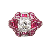 CONTEMPORARY 2.25 DIAMOND & RUBY ART DECO STYLE RING