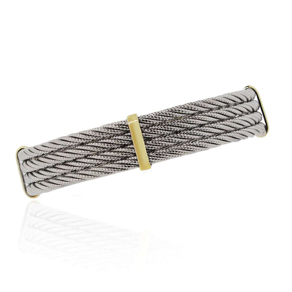 14K YELLOW GOLD STERLING SILVER WOVEN CABLE BANGLE