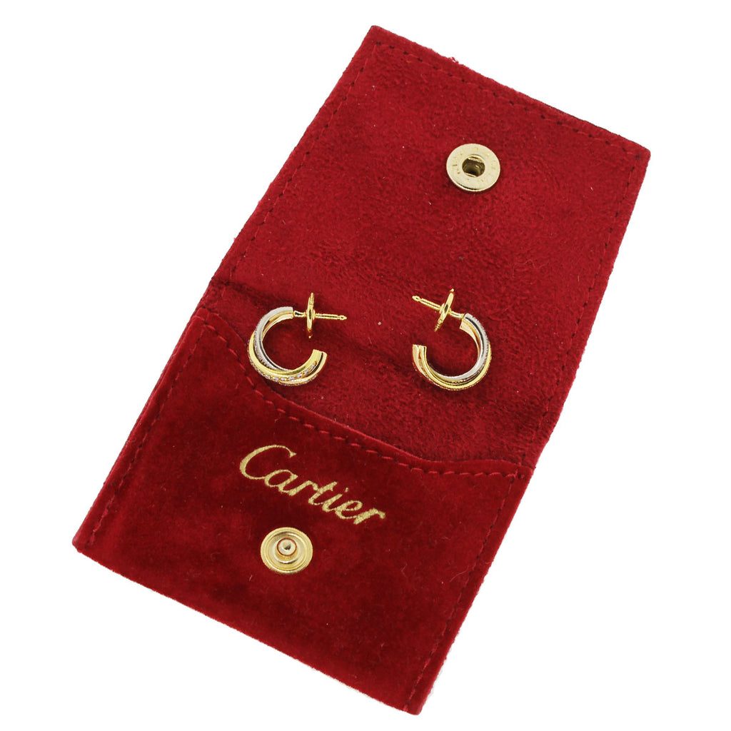 CARTIER TRINITY DIAMOND TRI COLOR GOLD SMALL EARRINGS