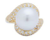 Henry Dunay Pearl and Diamond Pave Ring 18K Yellow Gold