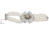 Hammerman Brothers Diamonds and Pearl Flower Bracelet 18K White Gold