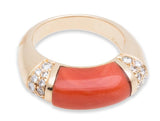 Cartier Diamond and Coral Ring 18K Yellow Gold