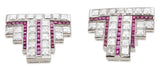 Diamond and Ruby Art Deco Brooch Platinum
