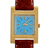 1950’s Jules Jurgensen 18k Gold Tank Strap Watch Custom Colored Turquoise Dial