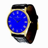 Baume & Mercier Ultra Thin 18k Gold Watch Quartz Custom Color Royal Blue Dial