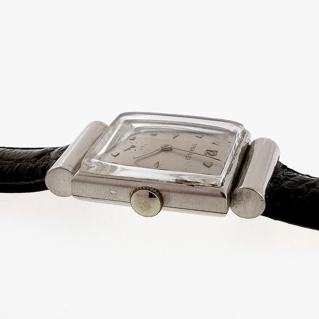 Men\'s Strap Watch 1953 Tiffany Co Movado Platinum Rare Hooded