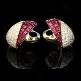 A PAIR OF GOLD, RUBY AND DIAMOND \'SERTIE INVISIBLE\' EARRINGS BY VAN CLEEF & ARPELS c.1980\'s