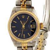 Ladies Factory Slate Blue Dial Rolex Datejust 69173 In 18k Gold & Steel