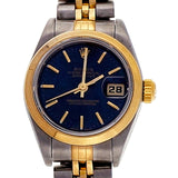 Ladies Rolex Datejust 68173 18k Yellow Gold Steel Factory Royal Blue Dial