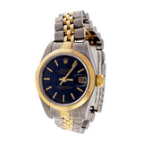 Ladies Rolex Datejust 68173 18k Yellow Gold Steel Factory Royal Blue Dial