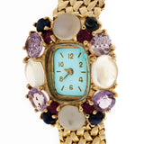 Vintage 1950 Multi Stone Gold Ladies Watch Robins Egg Blue Dial