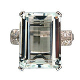 Natural Aquamarine Diamond Platinum Ring c1920