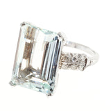 Natural Aquamarine Diamond Platinum Ring c1920