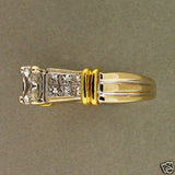 Vintage Estate .81ct Radiant Princess Cut Diamond Platinum 18k Gold Accent Ring