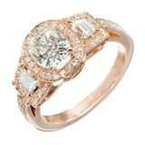 Antique 1.03ct Diamond PSD Triple Halo Trapezoid 18k Pink Gold Engagement Ring