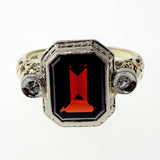 Antique Art Deco 1940Filigree 2.00ct Red Garnet Diamond 14k Gold Ring