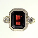 Antique Art Deco 1940Filigree 2.00ct Red Garnet Diamond 14k Gold Ring