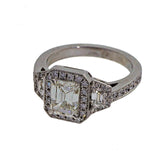 Antique Art Deco Asscher Like Emerald Step Cut Diamond Engagement Ring Platinum