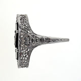 Antique Art Deco Filigree Black Onyx .02ct Diamond 1940 14k White Gold Ring