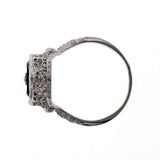Antique Art Deco Filigree Black Onyx .02ct Diamond 1940 14k White Gold Ring
